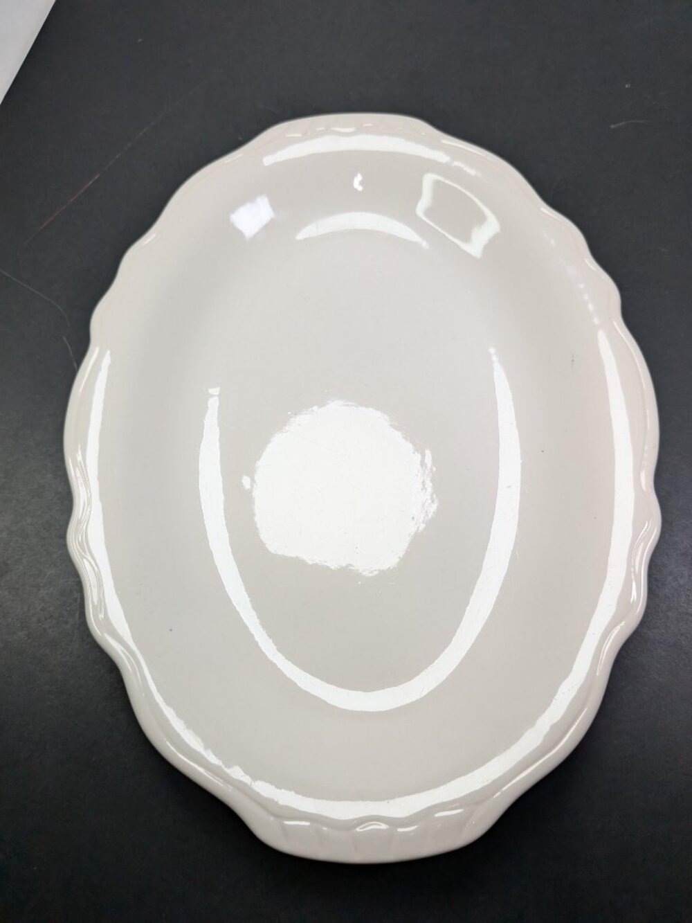 VTG Homer Laughlin White Scalloped Farmhouse Oval Serving Platter China 11.5"
